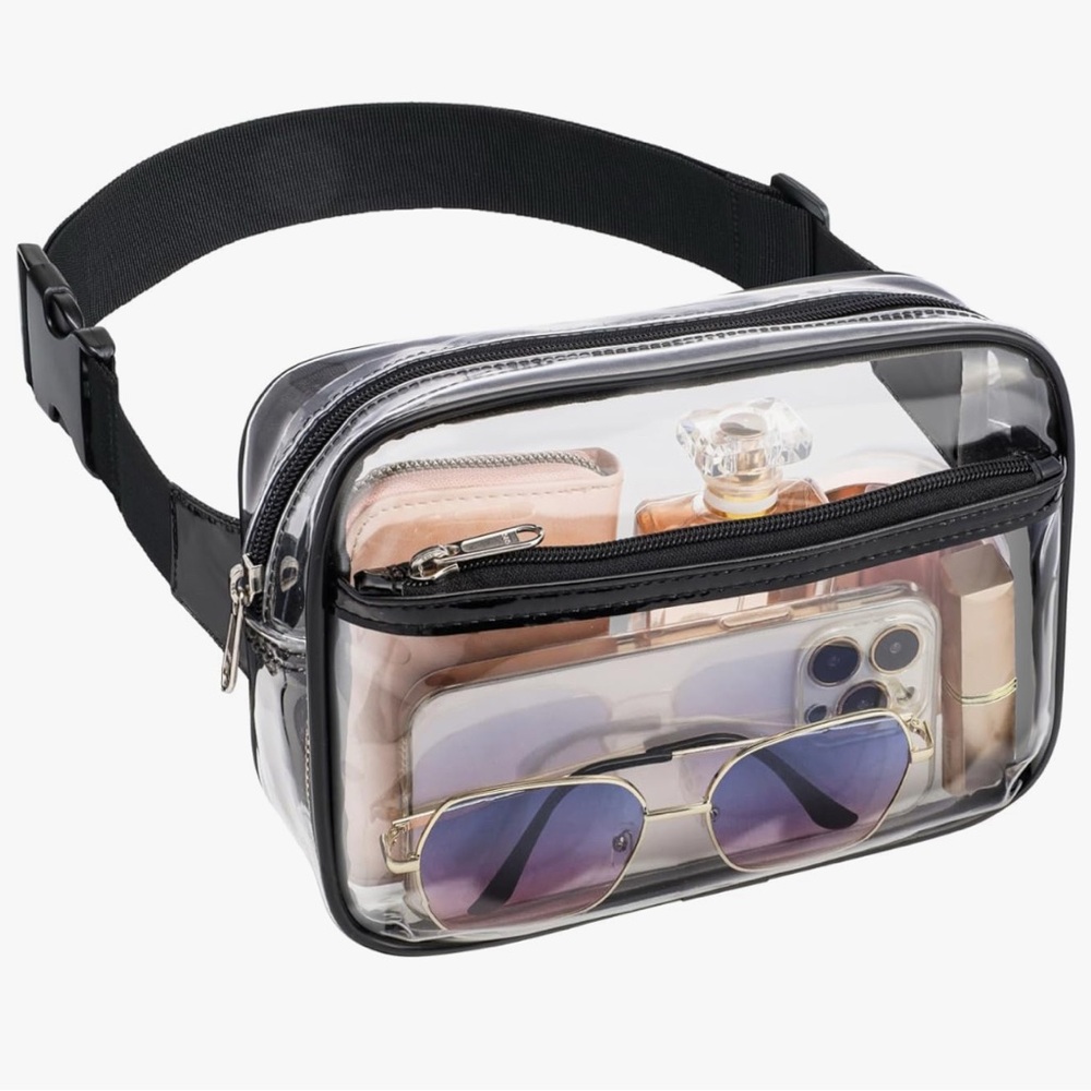 Stadium Concert Sling Bag Hip Pack Clear Plastic- 2 Large Compartments
